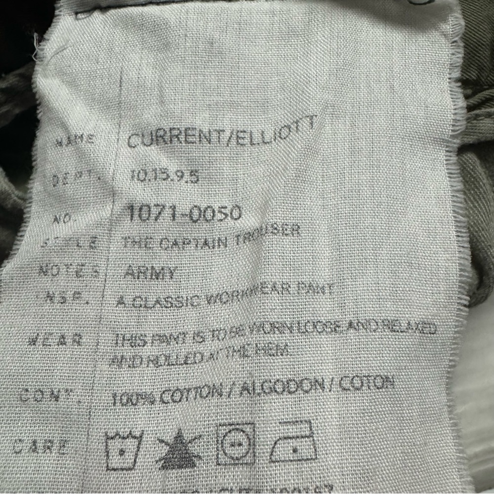 Current Elliott The Captain Trouser Workwear Pant In Army Green Size: 26 - Picture 3 of 9